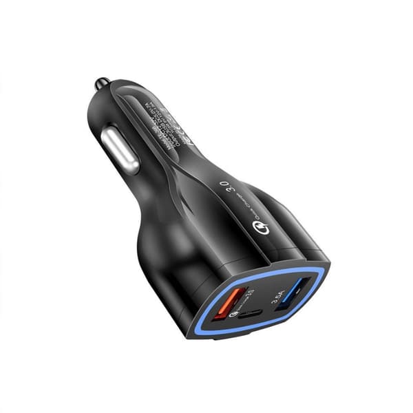 Autolaturi Quick Charge PD USB-C- ja 2x USB-liitännällä, musta 72 3-Pack