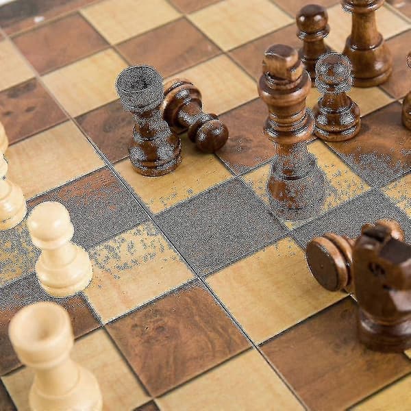 3-i-1 Schackset i Trä Internationellt Backgammon Brädspel Damspel Pusselspel Hopfällbart Schackbräde