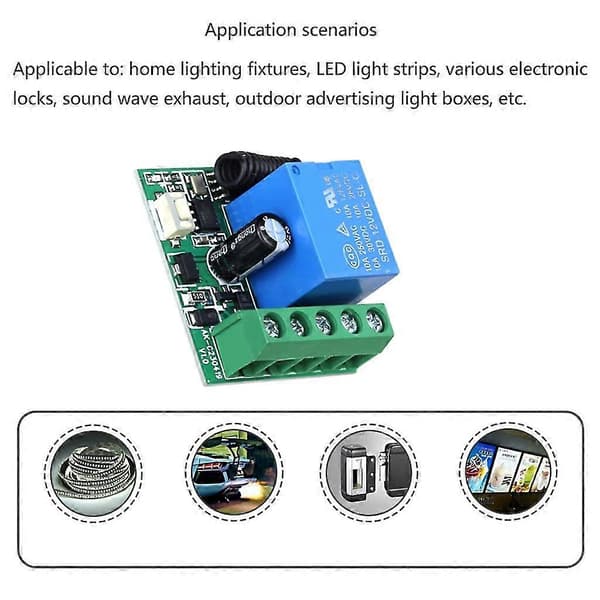 433Mhz DC12V 10A Enkanals Relémodul Mottaker Trådløs Fjernkontroll Black 1 remote control