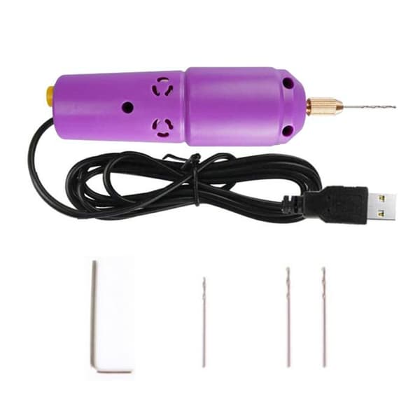 Mini liten elektrisk drill - Bærbar mini liten USB-drill håndholdt mikro-USB-drill med 3 bits og L-pin for DC 5V