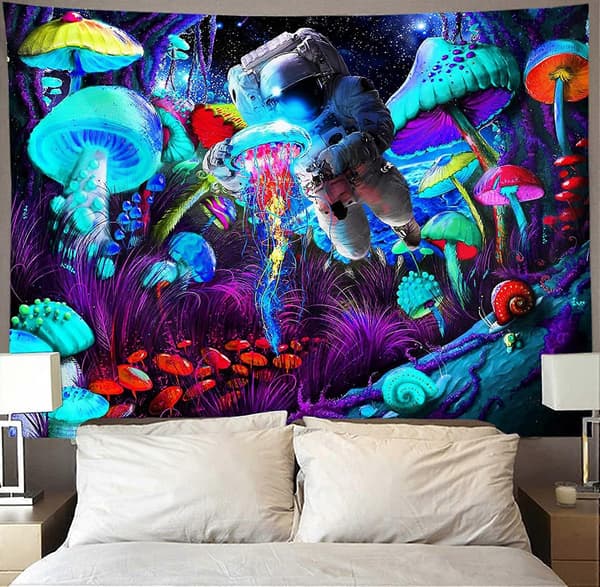 Kul astronaut gobeleng sopp gobeleng galakse romdrakt manet estetisk hippie kunst dekorasjon