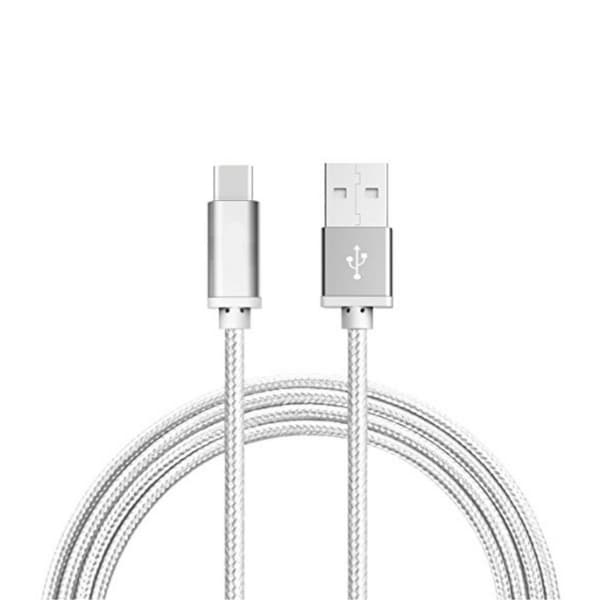 1M USB til USB-C Kabel Nylon Quick Charge Sølv 48 3-Pack