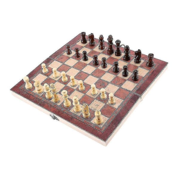 3 i 1 Trä Schackbräde Internationellt Resespel Schack Backgammon Damspel Underhållning