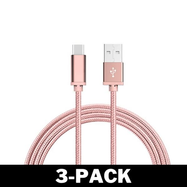 1M USB til USB-C Kabel Nylon Hurtiglading Roségull 32 2-Pack