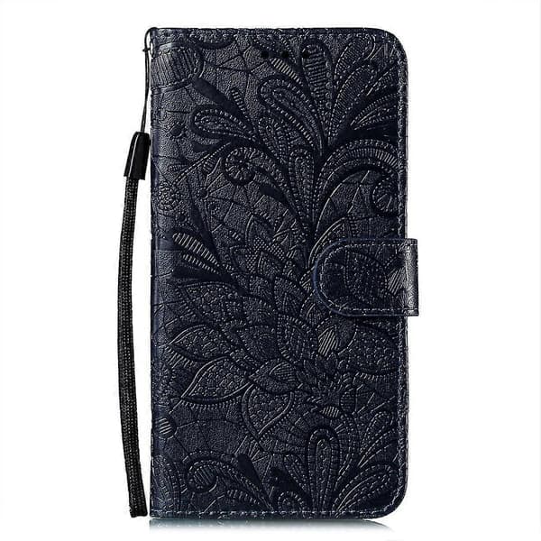 Blomsterblonde Læder Telefoncover Til iPhone 15 Plus Dark Blue