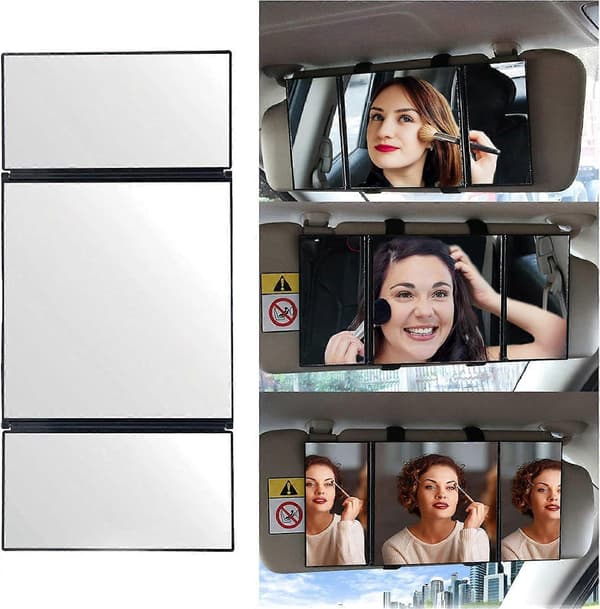 Bil Makeup Spejl Universal Spejl Solskærm Tri-Fold Design Foldbart Makeup Spejl Kosmetisk Makeup Spejl Biltilbehør