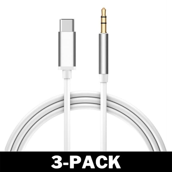 1M Stilrent USB-C til AUX 3.5mm Kabel Sølv 16 1-Pack