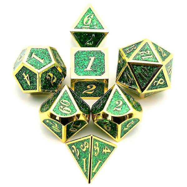7 st metalltärningar, tungt set med polyedertärningar i solid zinklegering för Dungeons and Dragon brädspel grön