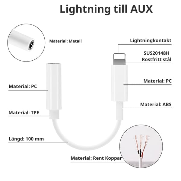 Lightning / USB-C - AUX-sovitin 3,5 mm paketti 48 LightningAUXMikrofon3Pack