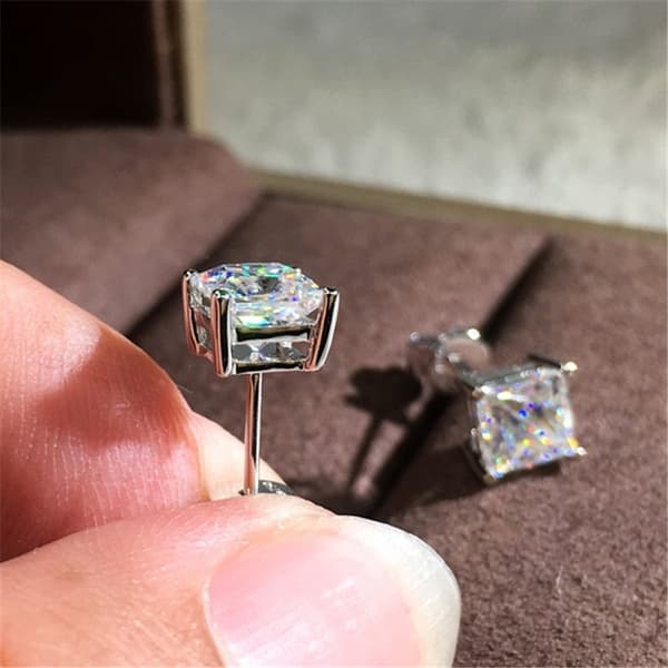Firkantede Zircon Øreringe - 1 par Silver