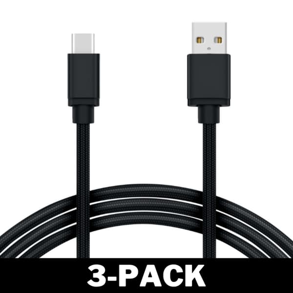 2M USB til USB-C Kabel Nylon Quick Charge Svart 48 2-Pack