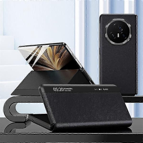 Til Honor Magic V5 5G Etui View Window PU Læder Stand Smart Telefon Cover Sort