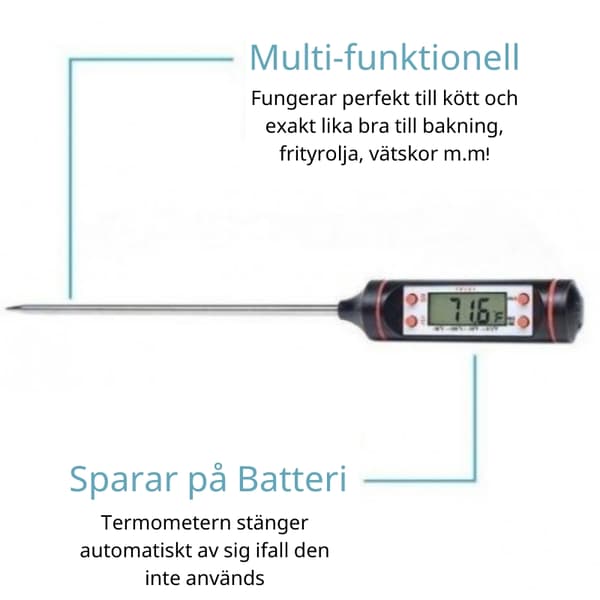 Digitalt Stegetermometer / Bagetermometer LCD Display Sort 240 5-Pack