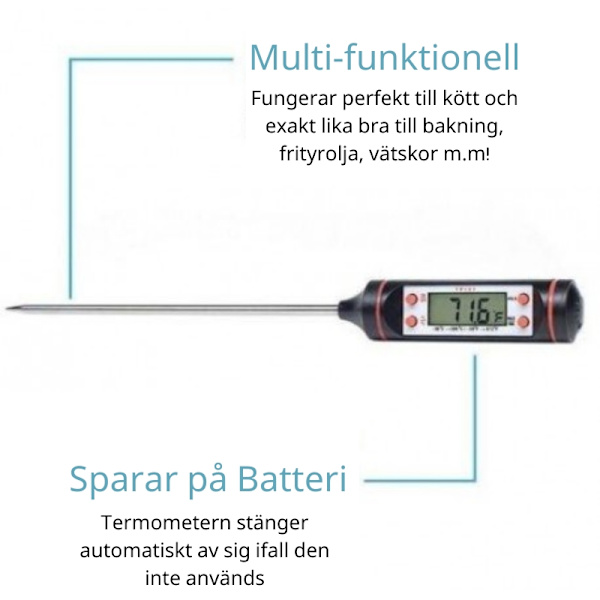Digitalt steketermometer / baketermometer LCD-display svart 240 5-Pack