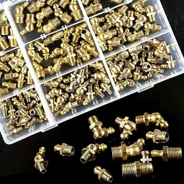 145-delt hydraulisk smørenippel i messing, metrisk standard - lige, 90 grader, 45 grader (DPD) yellow