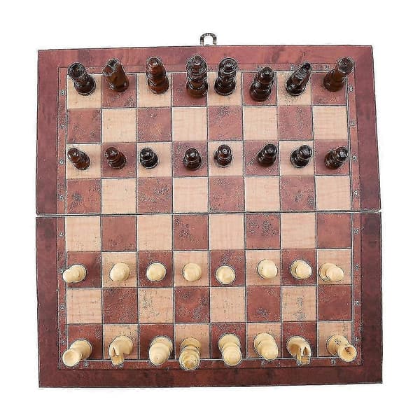 3 i 1 Trä Schackbräde Internationellt Resespel Schack Backgammon Damspel Underhållning