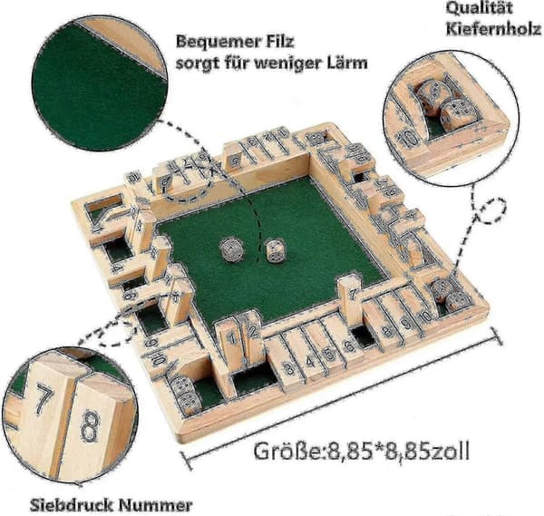 Træbrætspil, 4 spillere Shut The Box terningespil