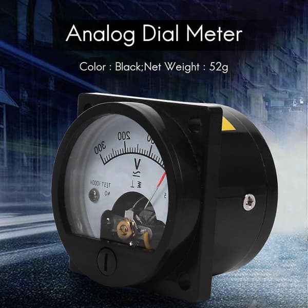 AC 0-300V Rund Analog Skive Panel Meter Voltmeter Måler Sort