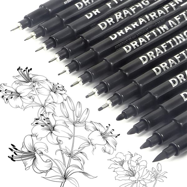 Neutral Fineliner Pen Sæt - 6 Sorte Penne til Tegning og Skitsering