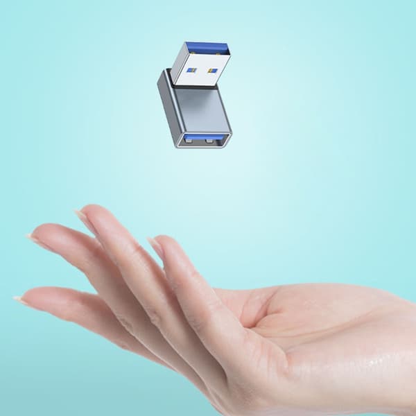 USB 3.0 Han til Hun 90 Graders Retvinklet Forlængeradapter USB Opadgående Stik Data Synkronisering til Bærbar USB Blæser Grå Grey up