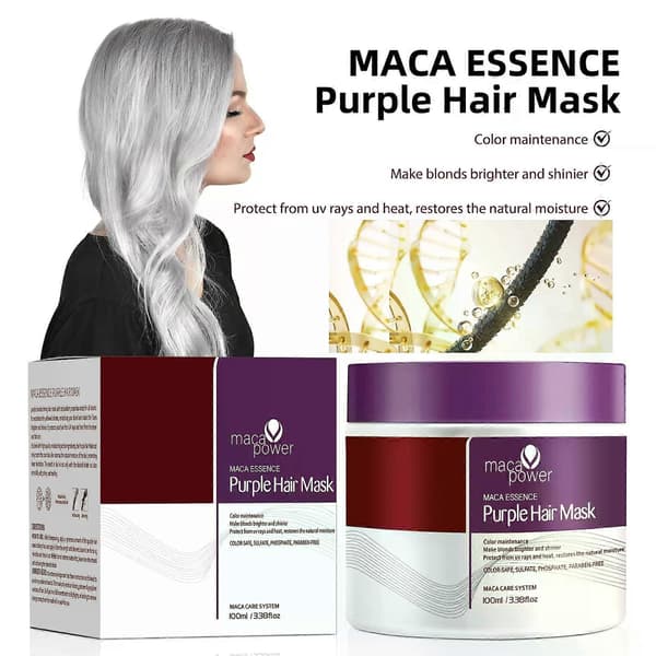Maca lilla hårmaske, nærende dypbalsam for blondt, sølvgrått, stripet hår 100 ml