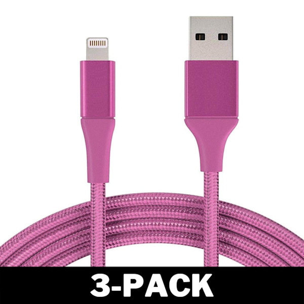 1M Kabel iPhone Oplader Nylon Quick Charge Pink 128 8-Pack
