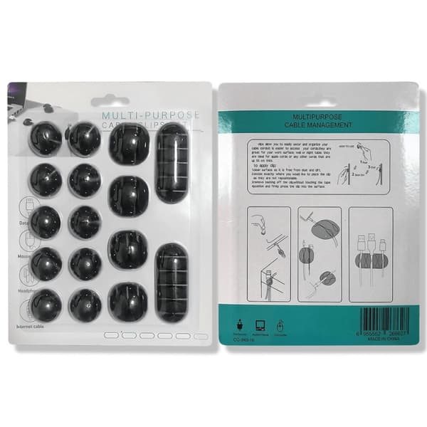 Selvklæbende kabelholder i silikone, 16 stk., sorte 240 2-Pack