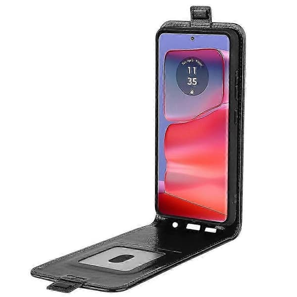 R64 Vertikalt Flip Läderfodral för Motorola Edge 50 Pro Black