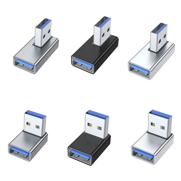 USB 3.0 Han til Hun 90 Graders Retvinklet Forlængeradapter USB Opadgående Stik Data Synkronisering til Bærbar USB Ventilator Sølv Silver To the right