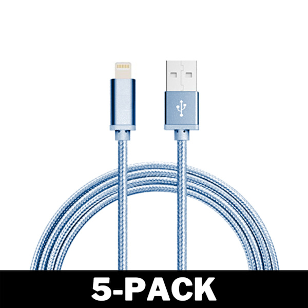 3M Kabel iPhone Oplader Nylon Quick Charge Blå 240 5-Pack