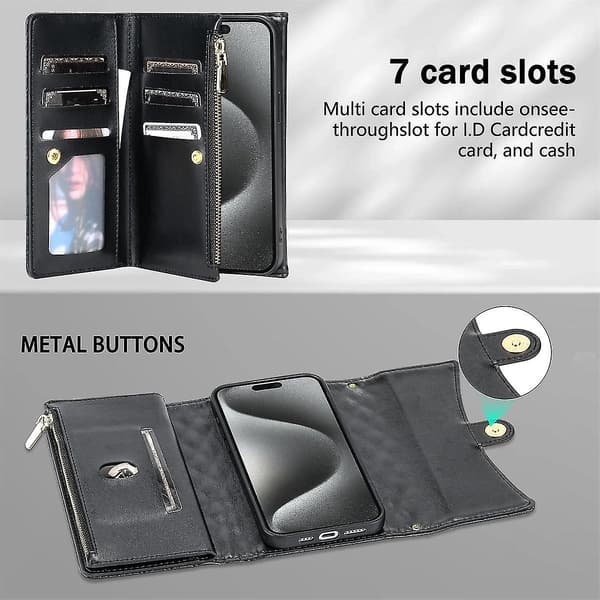 Zipper Multi-Card Læderetui til iPhone XR