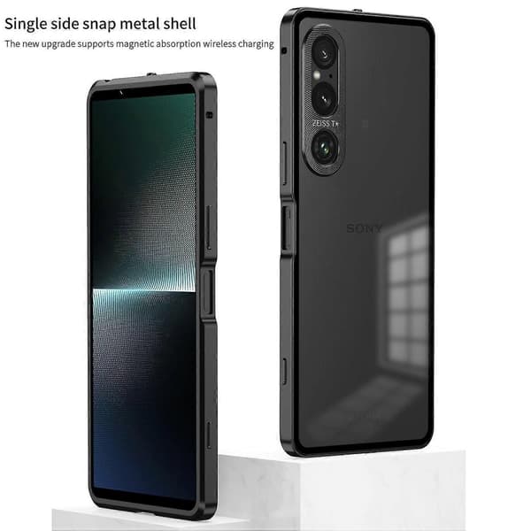 Snäppspänne metallramsfodral för Sony Xperia 1 V Silver