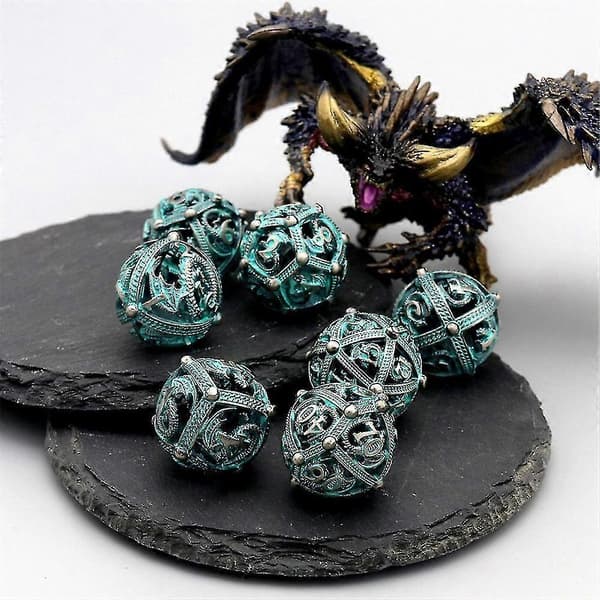 Metallterninger, 7 stk. Tungt Solid Metallisk Drage Terning Sett for Dungeons and Dragon Bordspill B