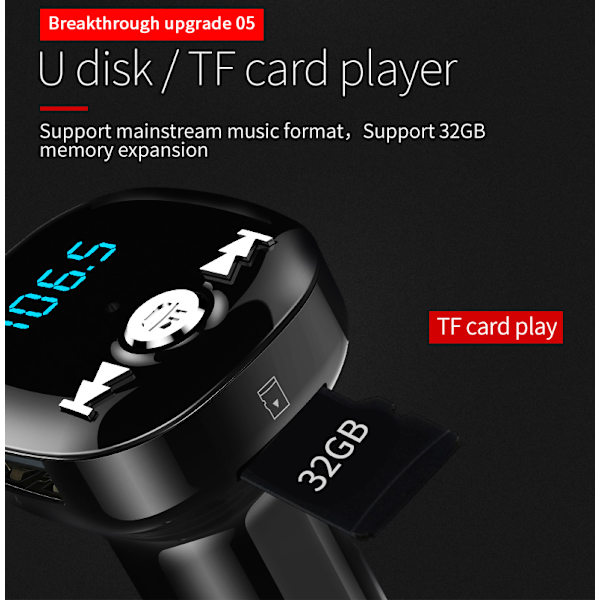 Bil FM-sender - Bluetooth-adapter med QC3.0 biloplader