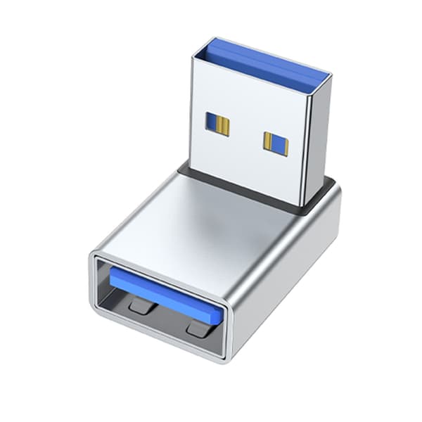 USB 3.0 Han til Hun 90 Graders Retvinklet Forlængeradapter USB Opadgående Stik Data Synkronisering til Bærbar USB Blæser Grå Grey up