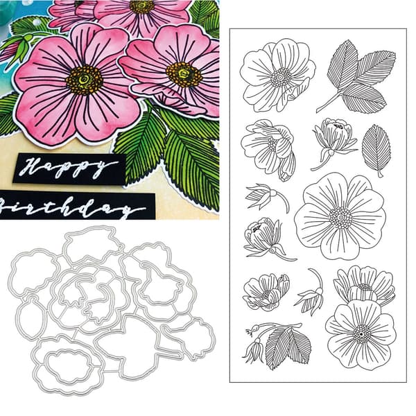 Blommor Löv Clear Stamp Die Cuts Combo Dekorativ Präglingsform Stencil