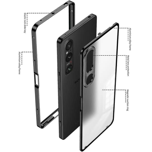 Snäppspänne metallramsfodral för Sony Xperia 1 V Silver