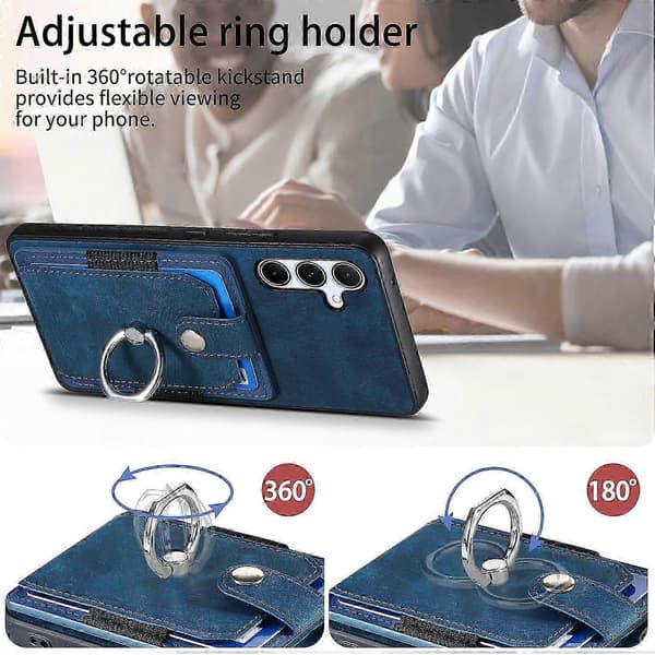 För Samsung Galaxy A35 5G Mobilskal Läder Baksida med Kortfack Ställ Blue