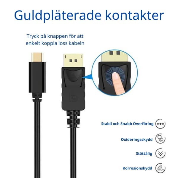 USB-C til DisplayPort Kabel 2 Meter Sort 96