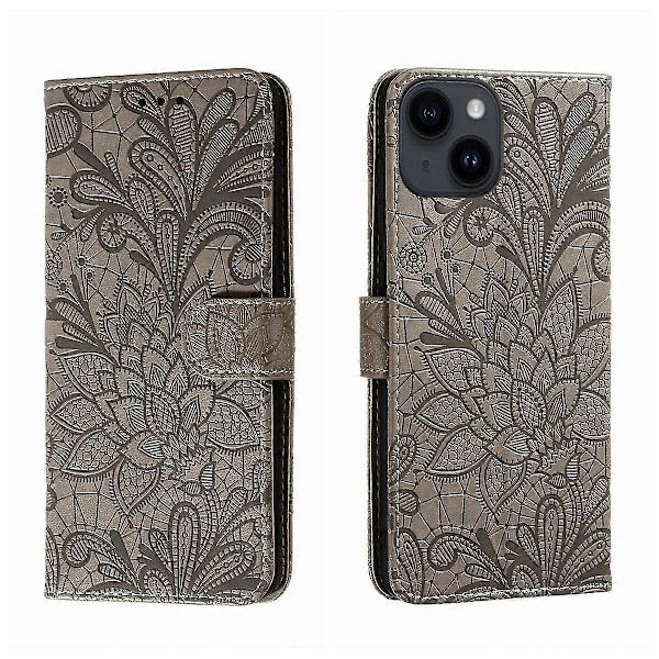 Blondeblomst Læder Telefon Cover Til iPhone 15 Plus Grey