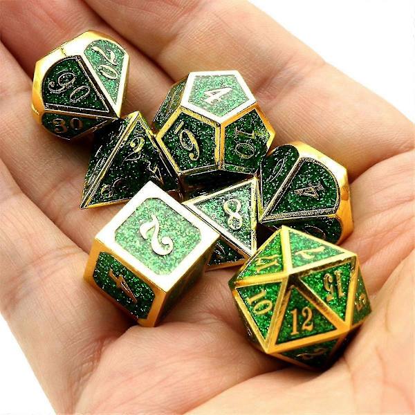 7 st metalltärningar, tungt set med polyedertärningar i solid zinklegering för Dungeons and Dragon brädspel grön