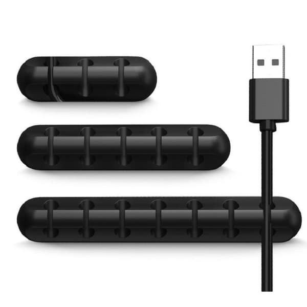 Kabelholder med 5 rom Silikon - Selvklebende Svart 72 2-Pack