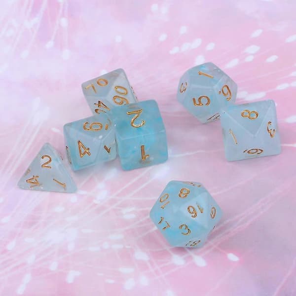 3x uppsättning med 7 akryltärningar polyhedral för D&D brädspel fest ljusblå