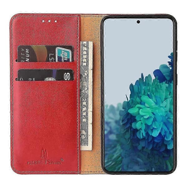 PU Ekte Lær Etui til Samsung Galaxy S21+ 5G Red