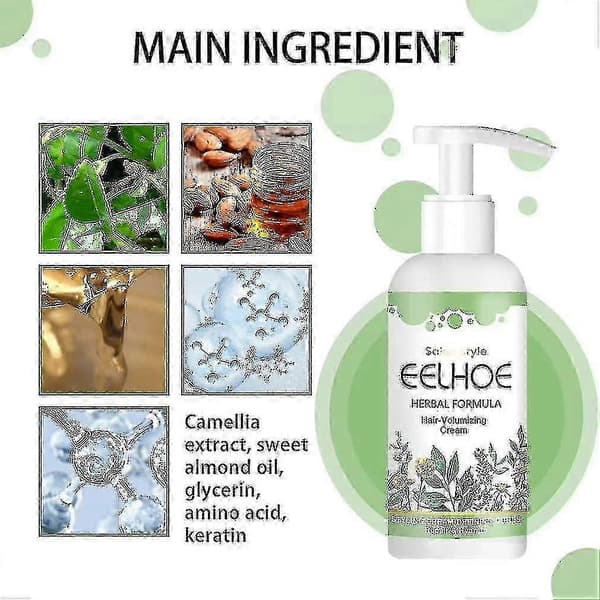 2024 Eelhoe Herbal Formula Hårvolymkräm, Hårutjämnande Volymkräm, Förstärker Lockar och Minskar Friss (2st)~A