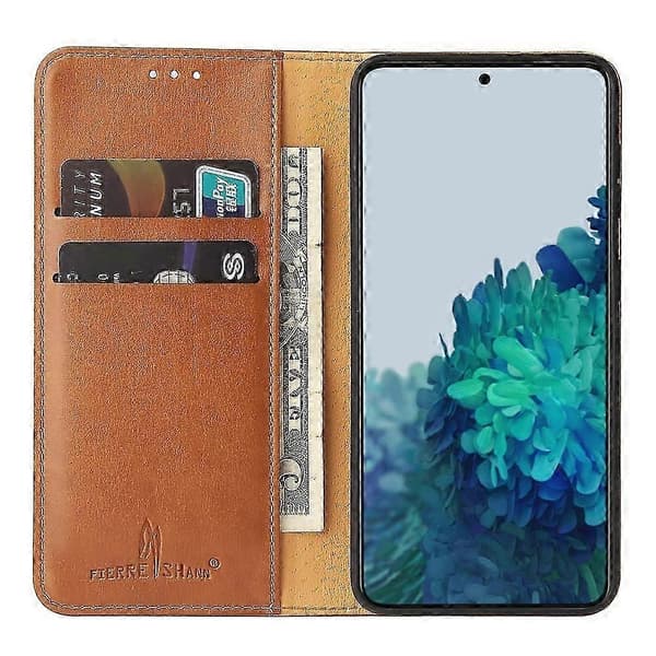 PU Ekte Lær Etui til Samsung Galaxy S21+ 5G Brown