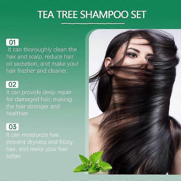 Tea Tree Shampoo og Balsam Sæt til Hårvækst, Behandlinger mod Tyndt Hårtab, Paraben- og Sulfatfri