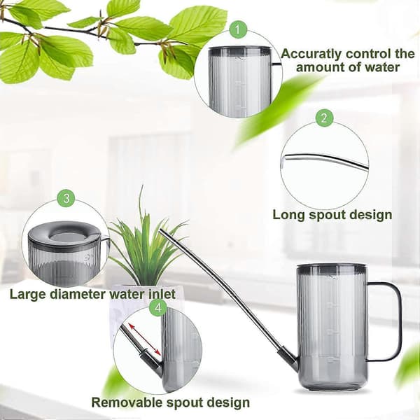 Blomstervanner, Liten Vanner, Rustfri Vanner med Lang Tut, Vanner for Innendørsplanter, Transparent Plastvanner, Grå