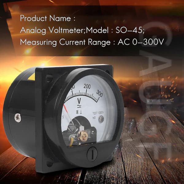 AC 0-300V Rund Analog Skive Panel Meter Voltmeter Måler Sort