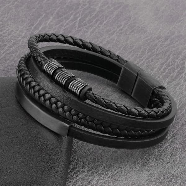 Flerlags vævet læderarmbånd med spænde i rustfrit stål 22 cm